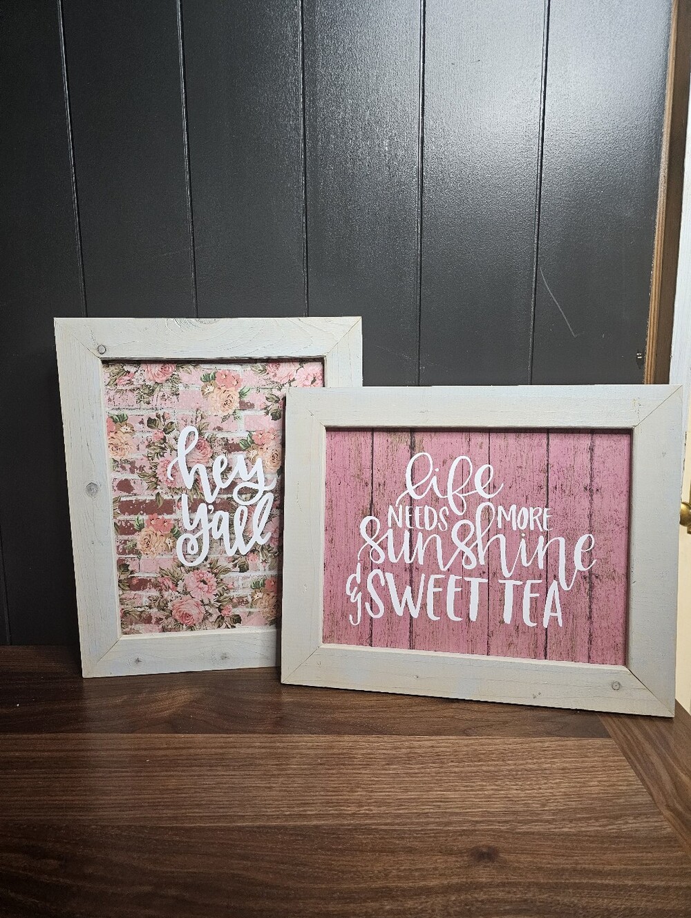 Pair of Two Cottagecore Shabby Chic Pink Wall Art Print Sunshine and Sweet Tea